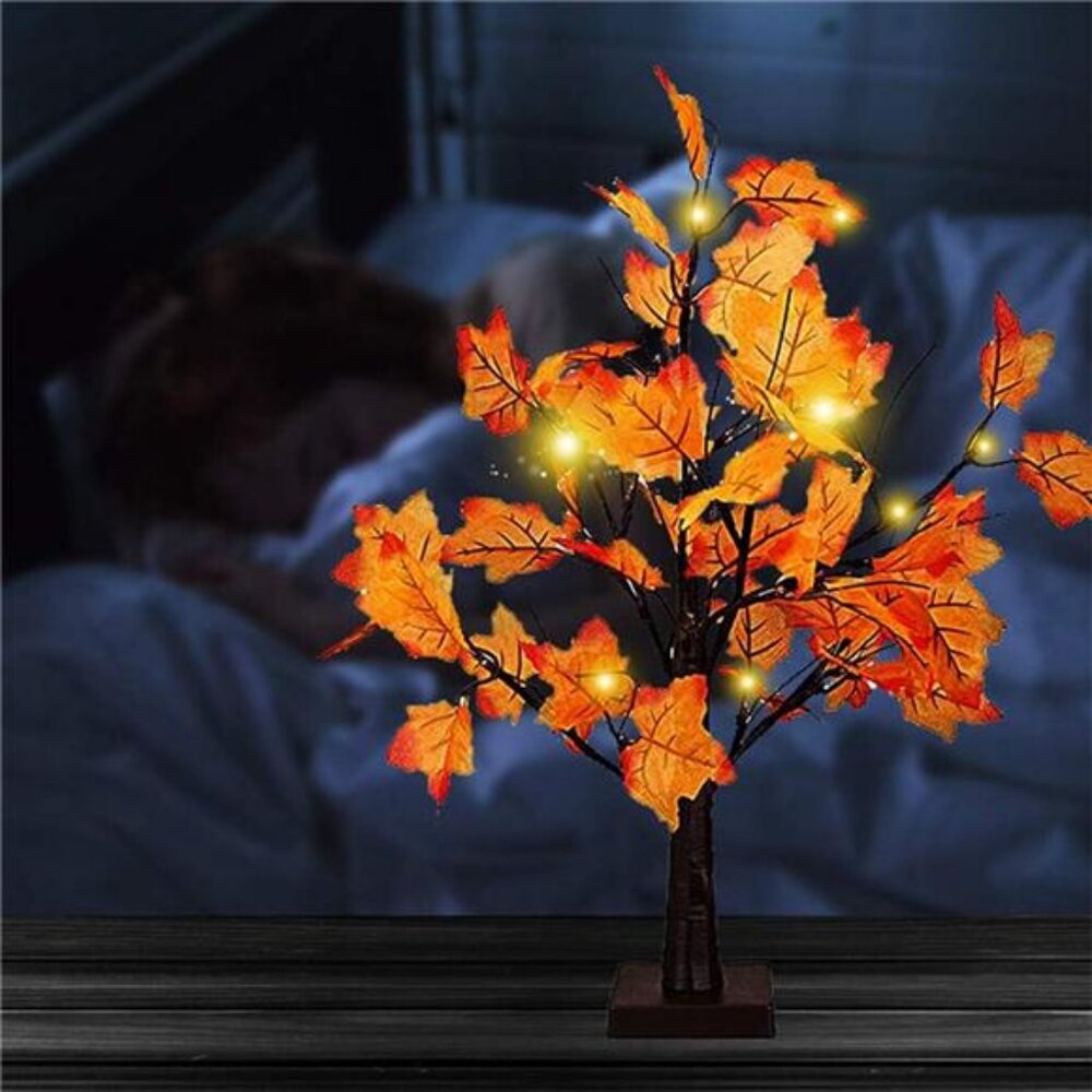 Artificial Fall Lighted Maple Tree 24 LED Thanksgiving Decorations Table Lights - Picture 3 of 8